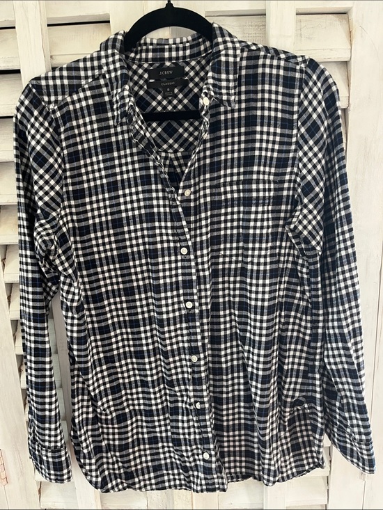 J. Crew Tops - J. Crew Black, Navy, and White Plaid Button-Down Shirt